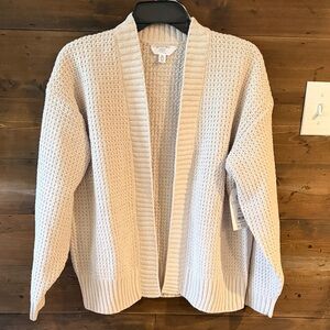 Time and Tru Cream Open-Front Waffle Knit Cardigan